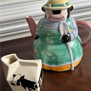 Cow Shaped Teapot and Creamer Set
